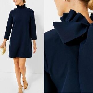 Tuckernuck Daphne Dress Navy Blue Stretch Crepe Bow Tie (Size Large) NWT